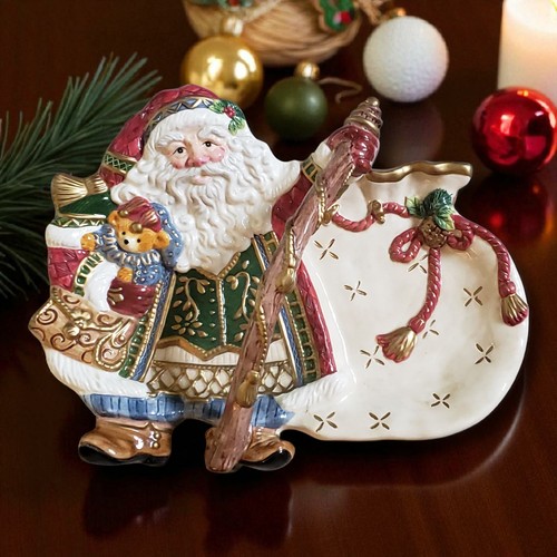 Vintage Fitz & Floyd Jolly Ole St. Nick Weihnachten Santa Bonboniere mit Griff 1980er