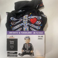 Celebrate Sugar Skull Skeleton Infant Costume 6-12 Months 2 Pc Jumpsuit Cap NWT