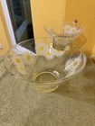 Vintage Anchor Hocking Daisy Pattern 3 Pc Chip and Dip Serving Bowl Set