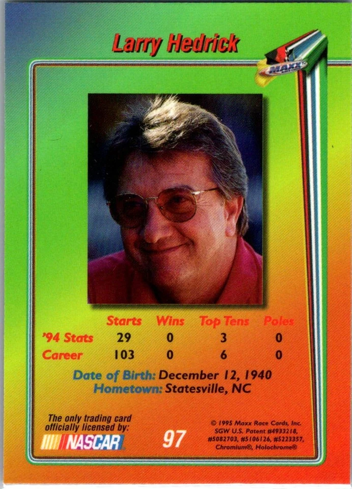 1995 Maxx Premier Plus #97 Larry Hedrick - Image 2 of 2