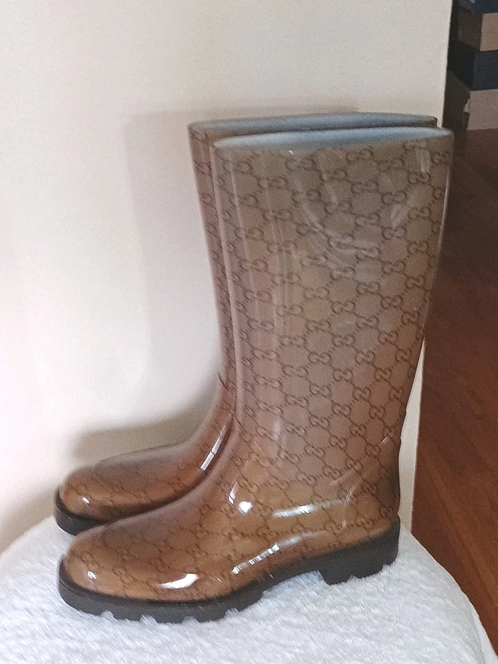 Gucci Brown GG Edinburgh Rubber Rain Boots 39 US 9 - Image 3 of 4