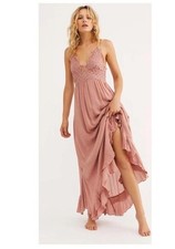 Free People FP One Adella Crochet Rose Pink Maxi Slip Dress Size Small Boho