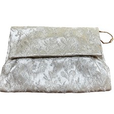 Vintage white brocade evening bag clutch purse wedding bridal mid century bride