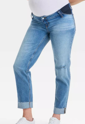 NEW Isabel Maternity Under Belly Low Rise Straight Distressed Jeans Size1 17