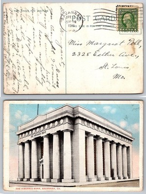 Hibernia Bank Savannah GA Postcard 1916 Neoclassical Architecture Posted Kress