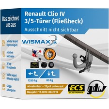 ANHÄNGERKUPPLUNG für Renault Clio IV 12-19 abnehmbar GDW +13pol E-Satz ABE