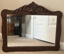 Antique Victorian / Edwardian Oak Beveled Wall Mirror 17x20