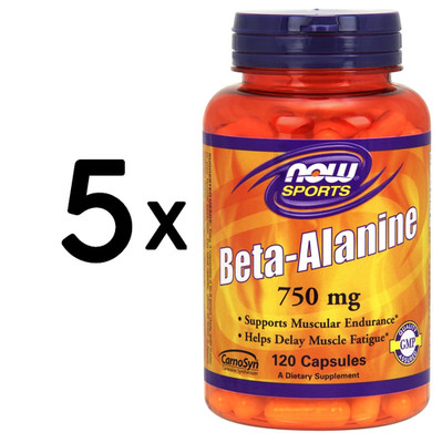 5 x NOW Foods Beta Alanine, 750mg (Caps) - 120 caps (183,32 EUR/kg)