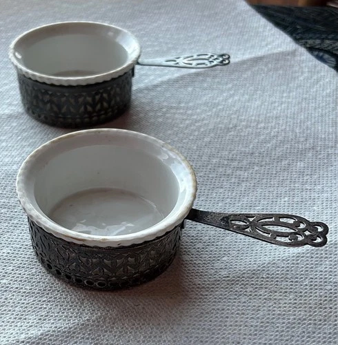 Vintage Pair 2 Sterling Silver Pierced Gorham Holder Ramekin Germany Cup