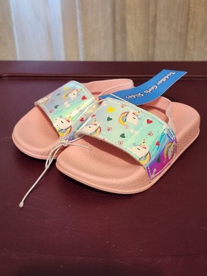 Toddler Girls Unicorn Slide Sandals Sz 5-6 Pink Iridescent Brand New w Tag Cute