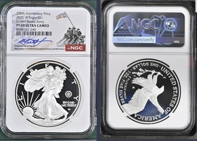 2025 W Silver Eagle Army 250th anniversary privy NGC PF69 Signed