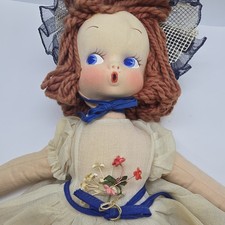 1930s Lenci Style Cloth Doll 20" Italian Girl Painted Yarn Hair Organza Dress