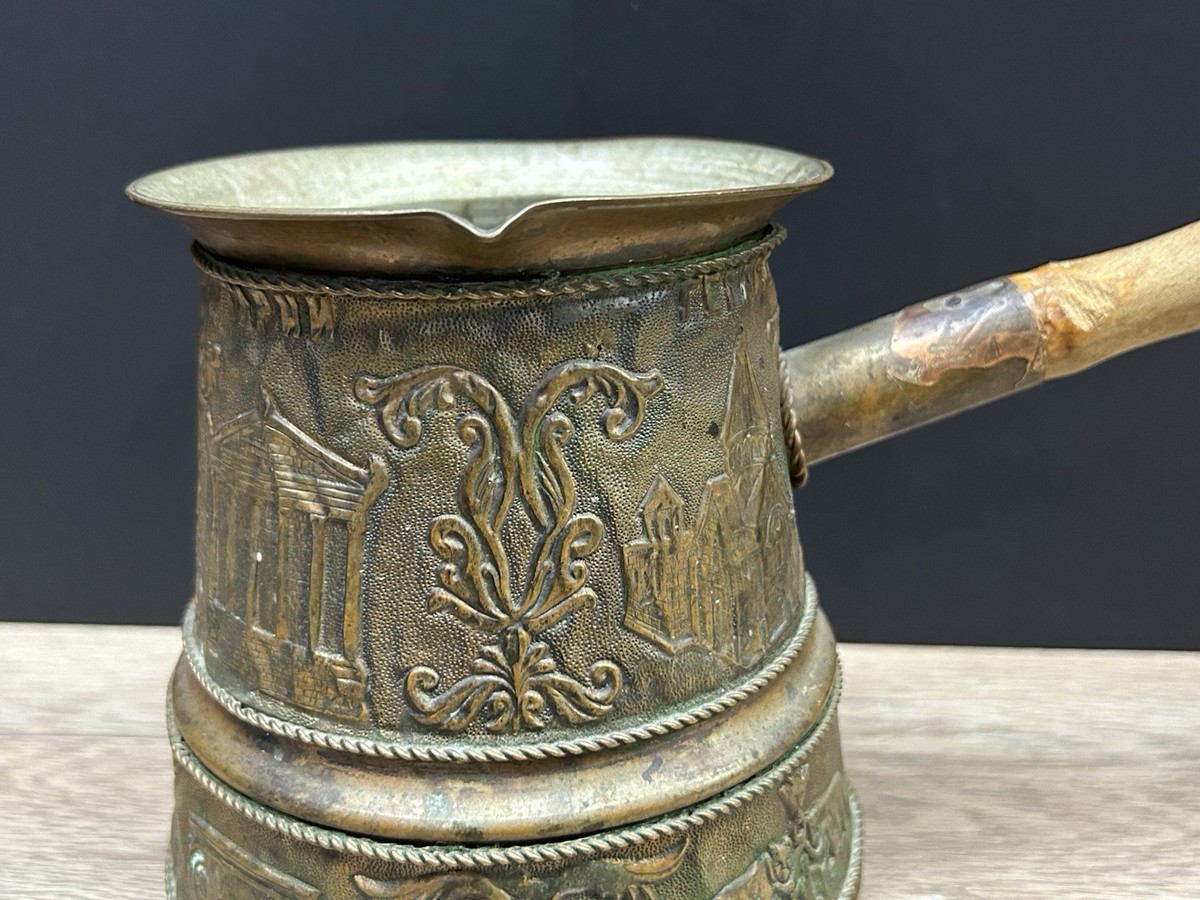 Rare Vintage Armenian Embossed Handmade Copper Patina Coffee Pot