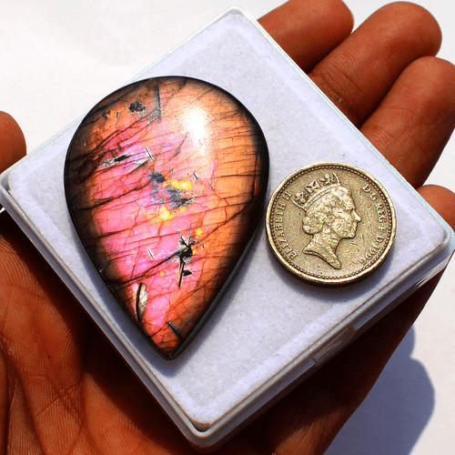 109 Cts Natural Finland Labradorite Purple Fire 52mmx36mm Pear Cabochon Gemstone - Picture 4 of 14