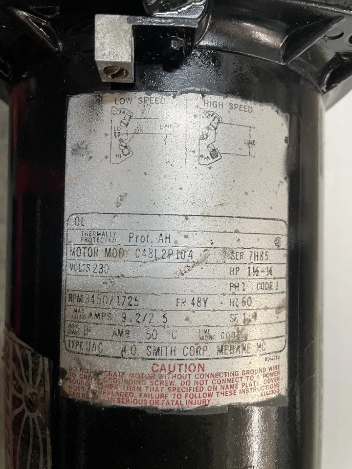 A O Smith 2 Speed Spa pool  Pump 48Y Frame 1  1 /2 - 1/4 HP 230V C48L2P104. - Image 4 of 4