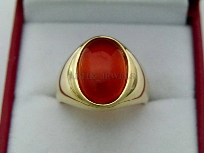Anillo De Plata Baño De Oro De 14K Con Piedra Preciosa De Ónix Rojo Para Hombre - Imagen 2 de 4