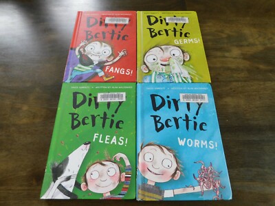 Dirty Bertie Book lot david Roberts, Lot of 4 Ex-Library Worms Fleas Fangs Germs