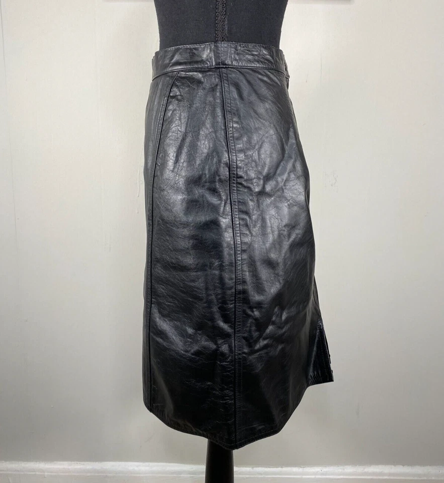 Vintage David Benjamin Genuine Leather A-Line Skirt Size 12 Black Biker VTG Y2K - Image 2 of 4