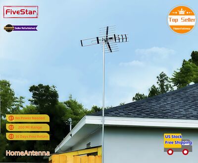 Outdoor Digital HDTV Antenna OTA Long Range VHF UHF 4K Ready w/ Pole & Splitter