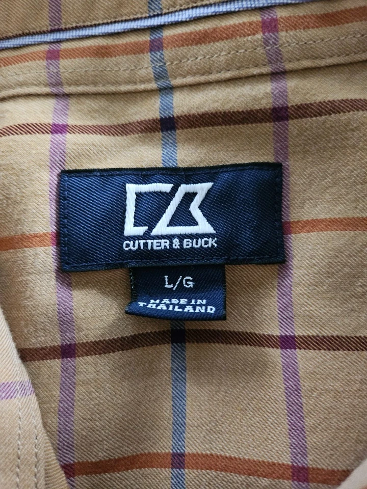 Cutter & Buck Men's Long Sleeve Button Down Shirt Sz L Tartan Orange Gold Plaid - Image 2 of 4