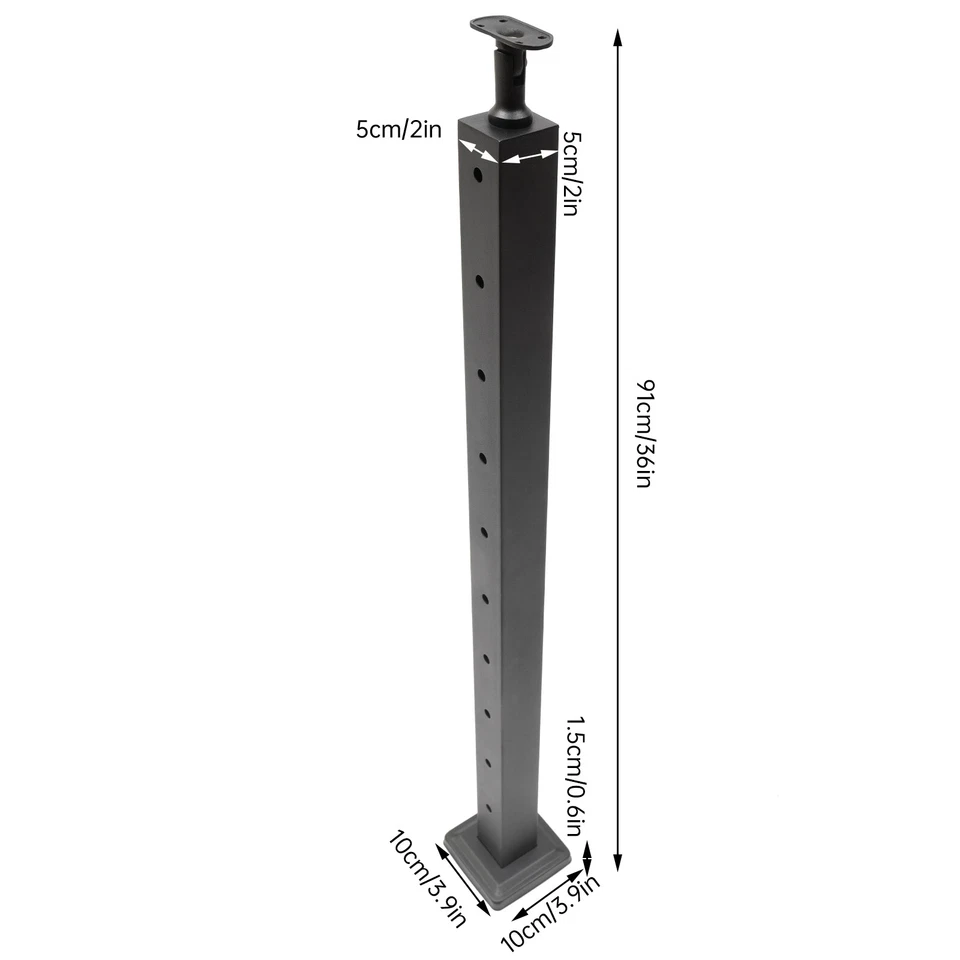 Cable Railing Post 36"x2"x2" Deck Railing Horizontal Drilling Angle Black - Image 2 of 4