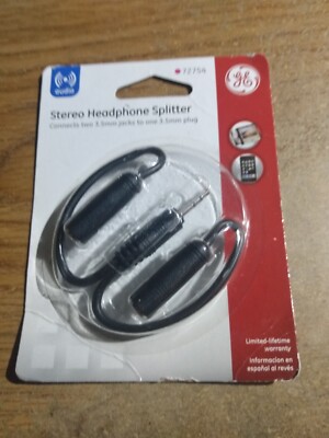 GE 2-Way 3.5mm Headphone Splitter, Black