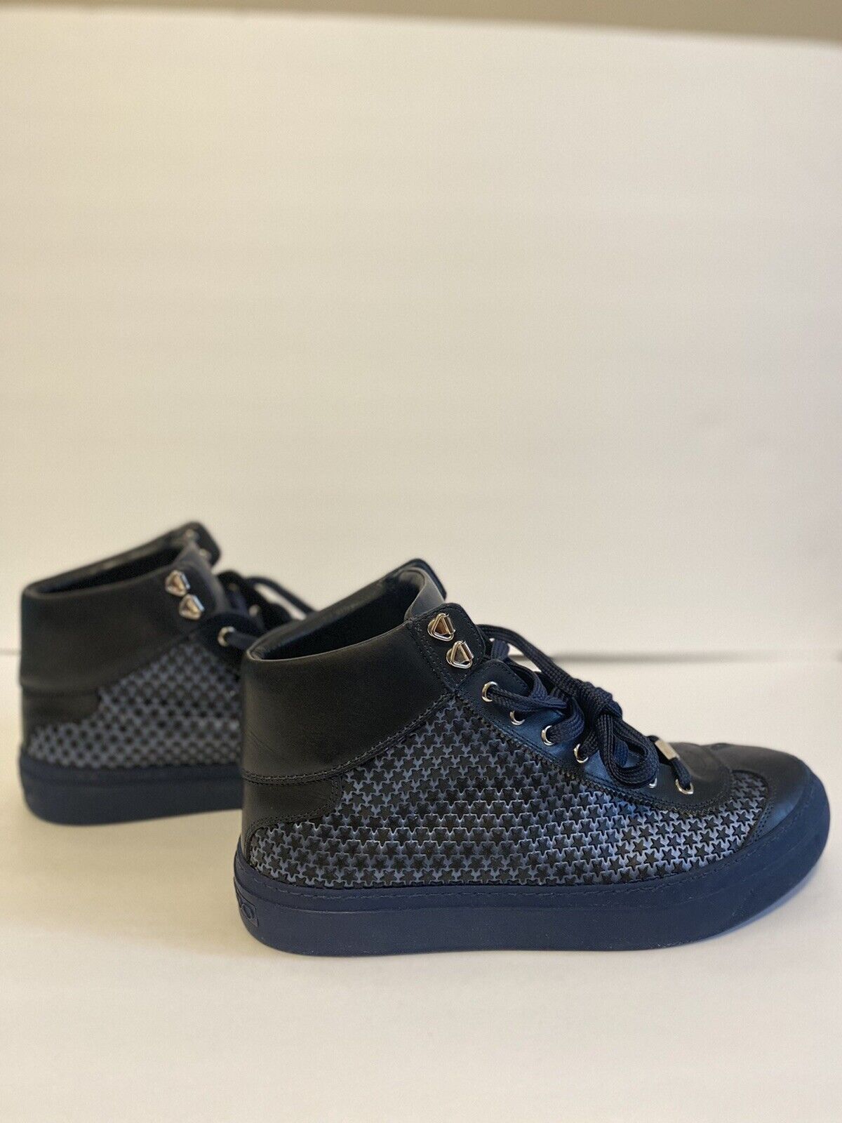 Jimmy Choo Mini Stars Argyle Dark Blue High Top Sneakers Made in Italy $795  MSRP