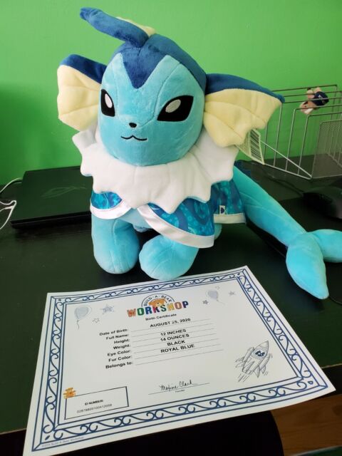 New Build a Bear Pokémon Vaporeon Exclusive w/ Cape and Customizable Certificate | eBay