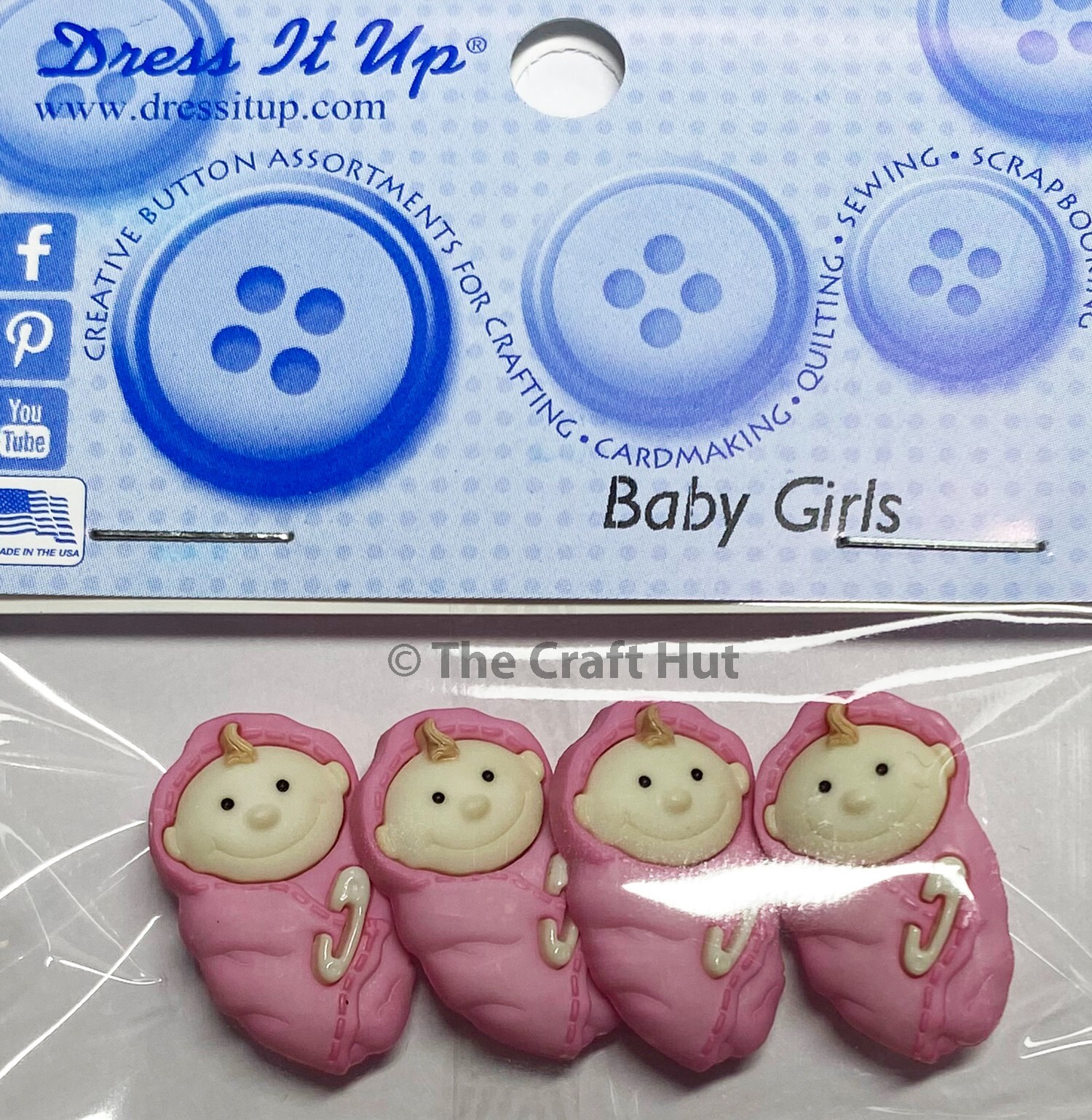 Dress It Up 4 Novelty Shank Buttons Pink Baby Girls Sewing Craft New