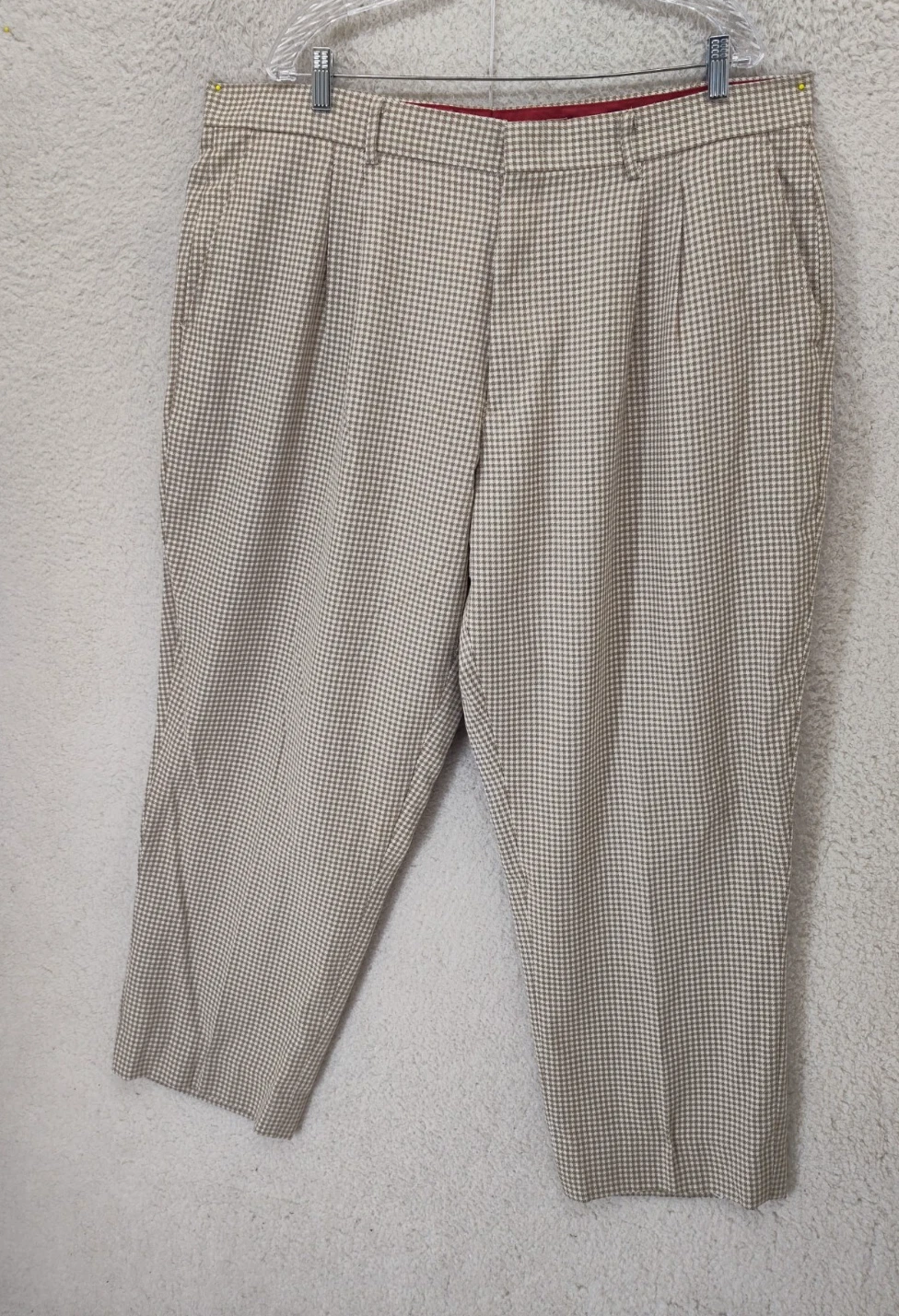 Pallini Men Pants 43R Brown Plaid Rayon Blend Straight Leg Classic Dress Pants
