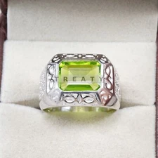 Peridot Emerald Cut Gemstone With 925 Sterling Silver Ring For Men's #B766 *