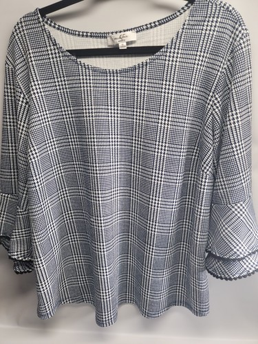 Womens 1x Top Black And White Bell Flutter 3/4 Sleeves moa moa dress top - Picture 2 of 13