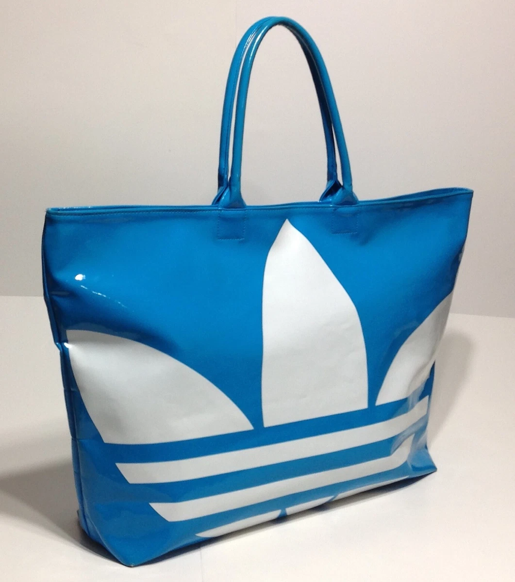 usikre plisseret Bryggeri RARE ADIDAS Logo Blue &amp; White Patent Large Tote Bag ~ Neon Yellow  Interior | eBay