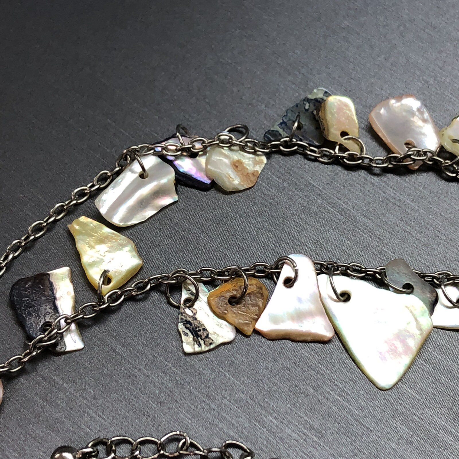 Multicolor Shell Dangles Silver Tone Chain Lariat… - image 8