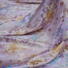 1M Shiny Floral Retro Fabric Light Purple Brocade Cloth for Sewing Cheongsam DIY