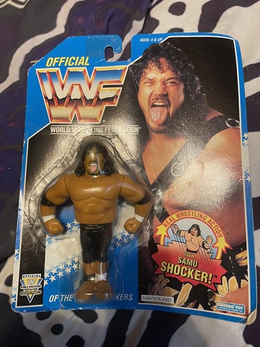 WWF WWE Hasbro blue Card Samu Moc Wrestling...