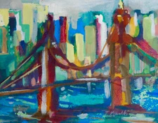 Brooklyn Bridge Manhattan New York Expressionism Original Oil Painting Kowalski