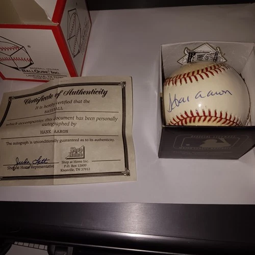 Hank Aaron Autographed Official Bill White Rawlings NL Baseball Shop at Home COA