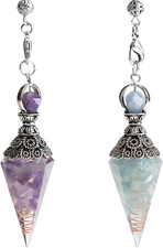 Pendel Set, 2 Edelstein-Pendel aus Messing mit Aquamarin und Amethyst, für Wahrs