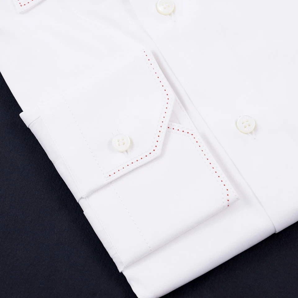 Zilli White Cotton Dress Shirt with Contrast Red Triple Stitch 15.75 (Eu 40) NWT - Image 2 of 4