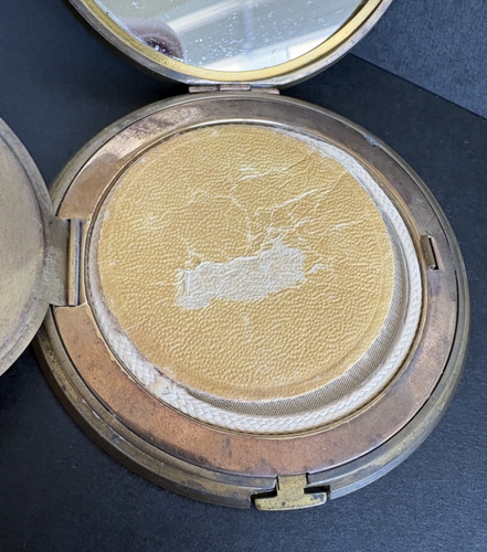 Vintage CLEFF Powder Compact Mirror Gold Tone Floral Leaf Berry Design 1940s - Foto 11 di 11