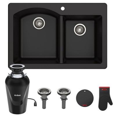 Kraus KGD-50-100-75MB Forteza 33'' Undermount Double Basin Granite - Black