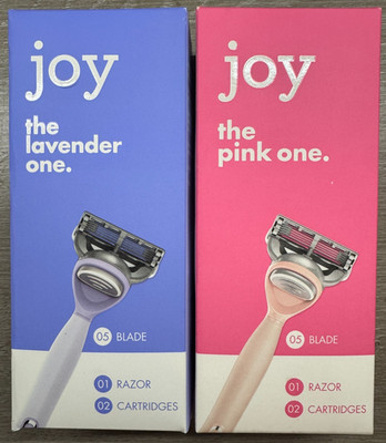 2PK Gillette Joy The PINK+LAVENDER One 2 razor handles/4 cartridges total SEALED
