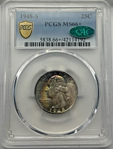 1948-S 25C Silver Washington Quarter MS66+ PCGS & CAC Certified