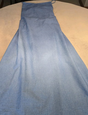 #ad LUCCA Blue Denim Midi 2 Slits Women M Sleeveless Strappy Open Back Lace Up $22.00