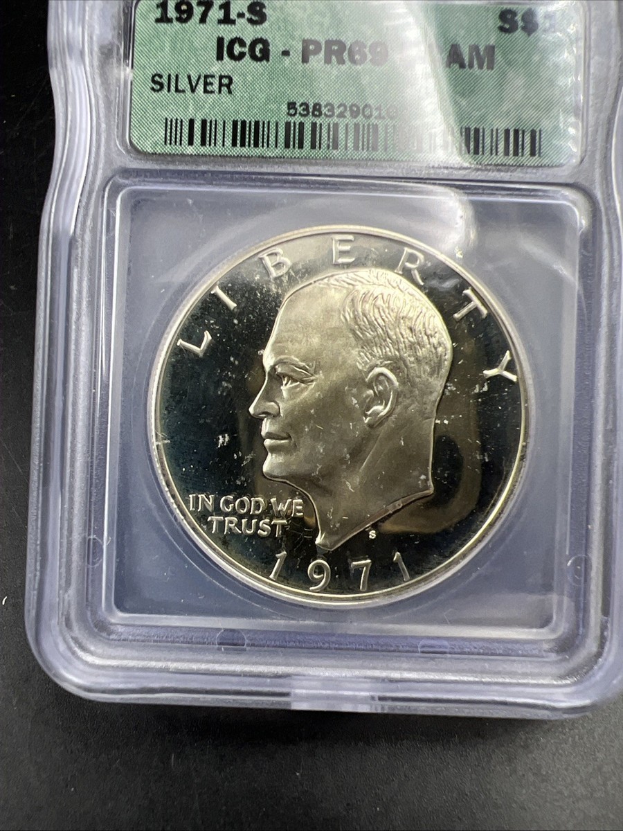 1971 S $1 Ike Eisenhower 40% Proof Silver Dollar Coin PR69