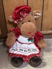 Build a Bear Holly Moose Christmas Mrs Claus Plush Snowflake Dress Bonnet 16"
