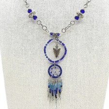 Necklace Vintage Silver Tone Dreamcatcher Pendant Cobalt Blue Beaded Native Boho