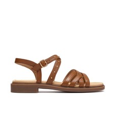 Clarks Womens Trivanni Cove Tan Leather Flat Sandals
