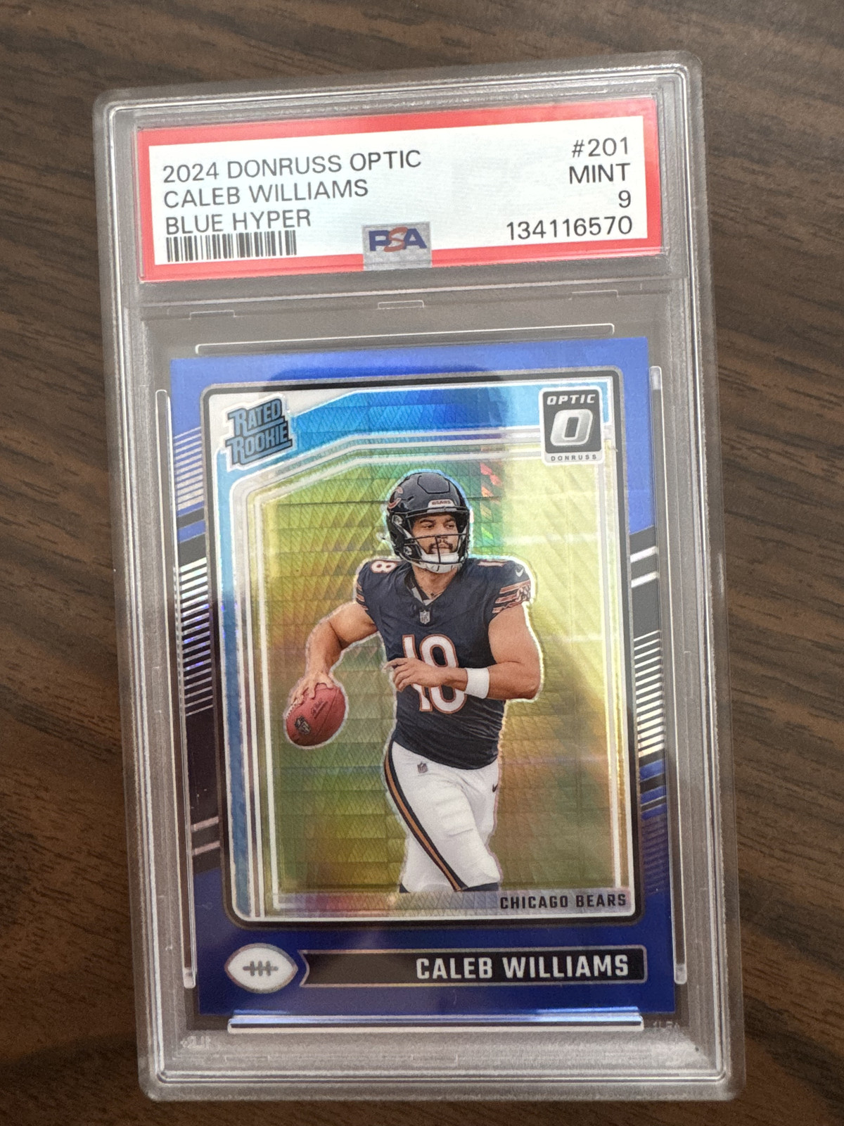 CALEB WILLIAMS- 2024 DONRUSS OPTIC- BLUE HYPER- #201- PSA 9 MINT- RATED ROOKIE